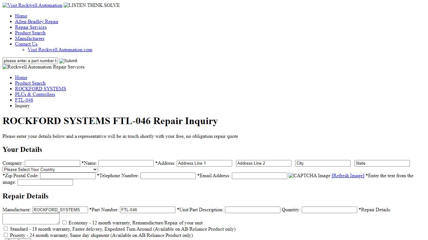 ROCKFORD SYSTEMS FTL-046 Repair Inquiry